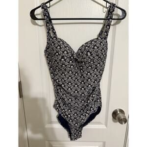 Nip Tuck Swim Ruched One Piece Swimsuit Blue Floral 8 Multi Fit Cup